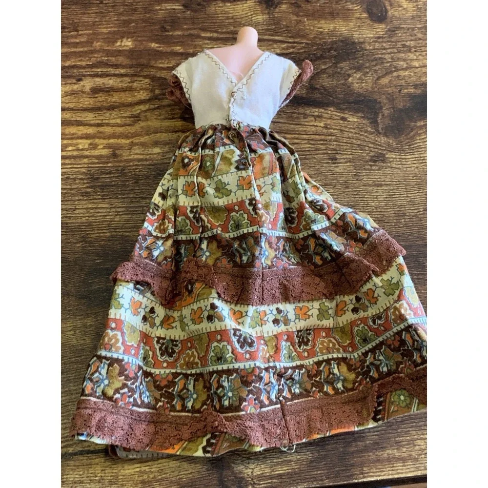 Vintage 1960 70s 's Barbie CLONE Fashion Doll DRESS Brown Orange Hippie  Gown